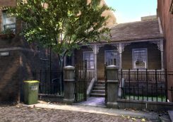 Frame of house in alley way for English animated TV series