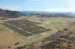 Aerial view of solar fields amongst australian farmland